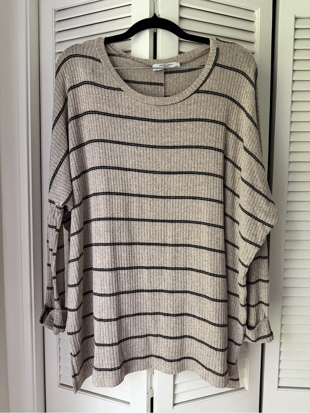 CJLA Women’s Cozy Taupe Striped Rib Knit Shirt